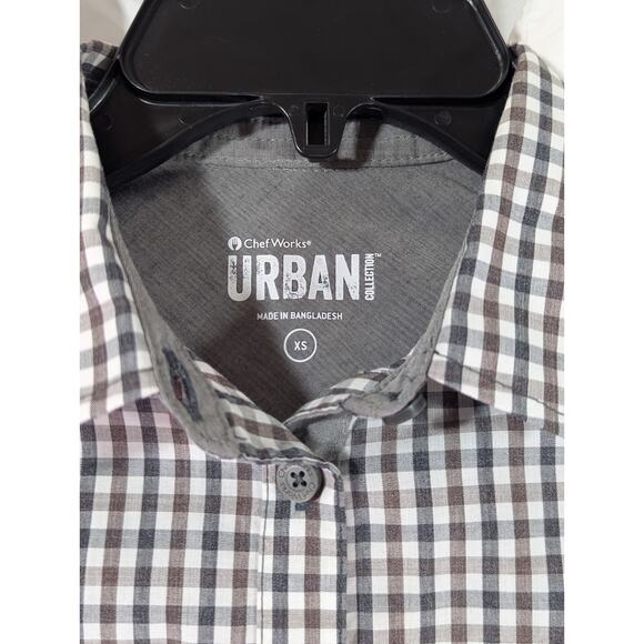 Chef Works Urban Collection Brown/White/Gray Gingham Long Sleeve Womens Size XS - Picture 4 of 10